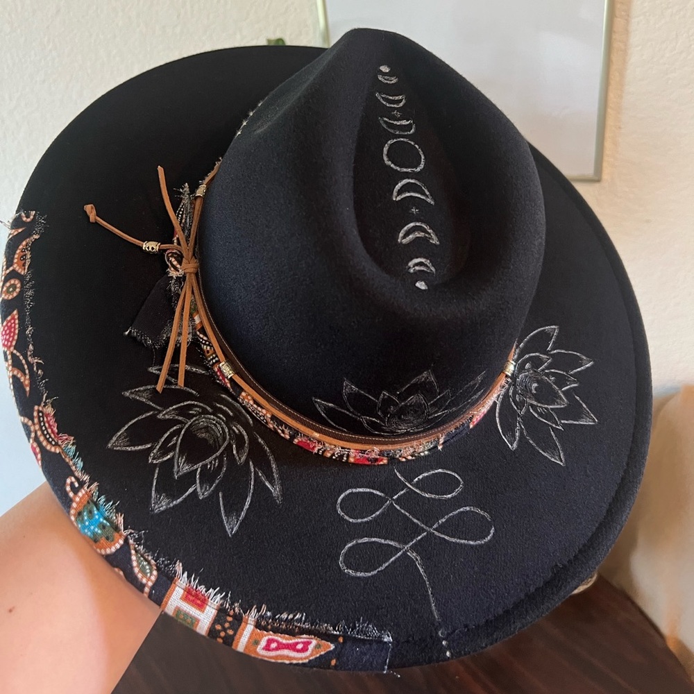 Custom Burned & Painted Lotus Flower Hat